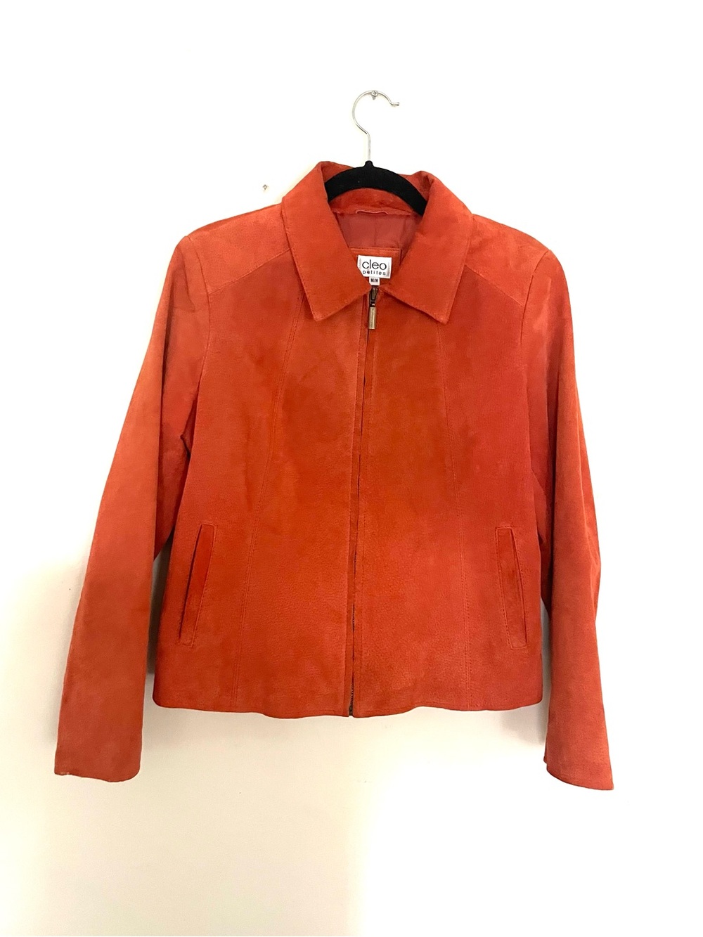 Suede Leather Zip Jacket - Cleo- Orange - y2k vintage style